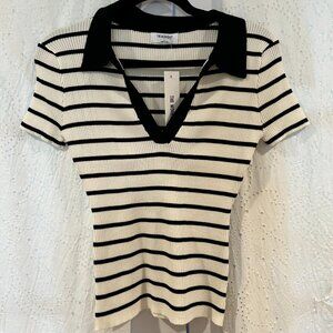 Stripe Ribbed Polo Top in Ivory NWT